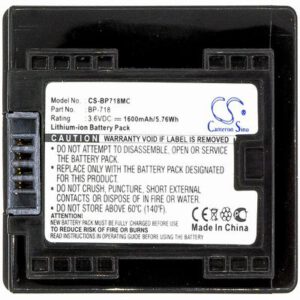 Canon VIXIA HF M52 Digital Camera Video Battery 3.6V 1600mAh Li-Ion BP718MC