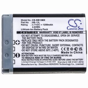 Canon Powershot G5X Camera Battery 3.7V 1250mAh Li-ion NB13MX