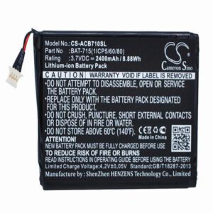 Acer Iconia Tab B1 Tablet Battery 3.7V 2400mAh Li-Polymer ACB710SL
