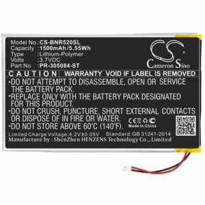 Barnes & Noble BNRV520 E-book E-reader Battery 3.7V 1500mAh Li-Poly BNR520SL