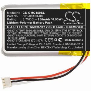 Garmin Dash Cam 45 GPS Navigator Battery 3.7V 250mAh Li-Poly GMC450SL