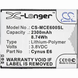 Mobistel Cynus E6 Mobile SmartPhone Battery 3.8V 2300mAh Li-Poly MCE600SL