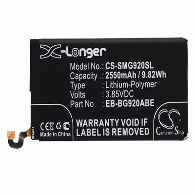 Samsung Galaxy S6 Mobile Phone Battery 3.85V 2550mAh Li-Polymer SMG920SL