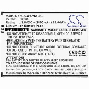 Wiko W-K560 Mobile SmartPhone Battery 3.8V 2800mAh Li-ion WKY610SL
