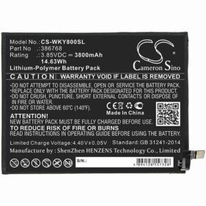 Wiko W-V720 Mobile SmartPhone Battery 3.85V 3800mAh Li-Poly WKY800SL