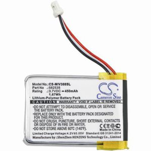 Whistler WP7 Recorder Battery 3.7V 450mAh Li-Poly MIV388SL