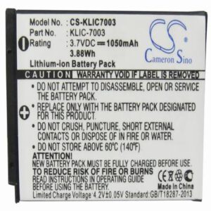 Kodak EasyShare M380 Digital Camera Video Battery 3.7V 1050mAh Li-Ion KLIC7003