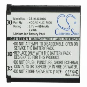 Kodak Easyshare M883 Zoom Digital Camera Video Battery 3.7V 660mAh Li-Ion KLIC7006