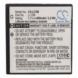 Olympus FE-4020 Digital Camera Video Battery 3.7V 600mAh Li-Ion LI70B