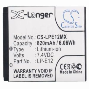 Canon EOS 100D Digital Camera Video Battery 7.4V 820mAh Li-Ion LPE12MX