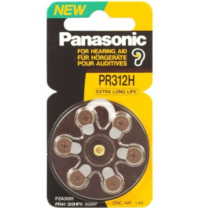 1.4V PR41 Zinc Air Hearing Aid Battery PR-312HEP/6C, Panasonic, 6 Pack