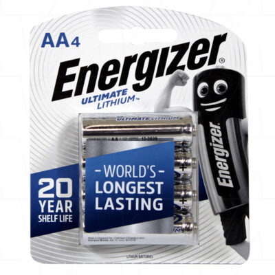 1.5V AA 4 Pack Consumer Lithium Battery Cylindrical Cell 3Ah, Energizer, L91 BP4T