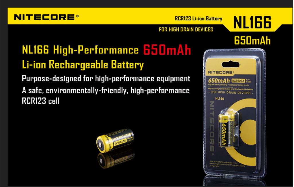 Nitcore NL166 RCR123 Battery