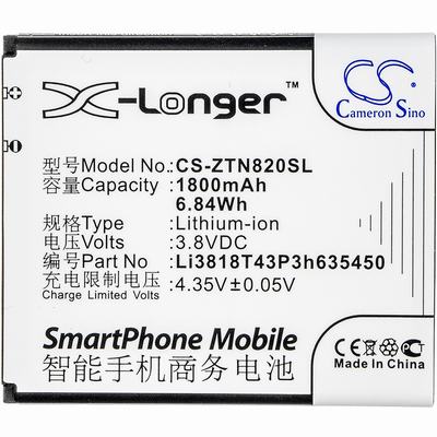 ZTE Z820 Mobile Phone Battery 3.8V 1800mAh Li-ion ZTN820SL